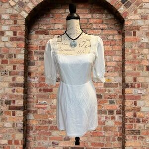 EN CRÈME White Puff Sleeve Sq. Neck Dress S/S Fully Lined Rayon Blend M NWT
